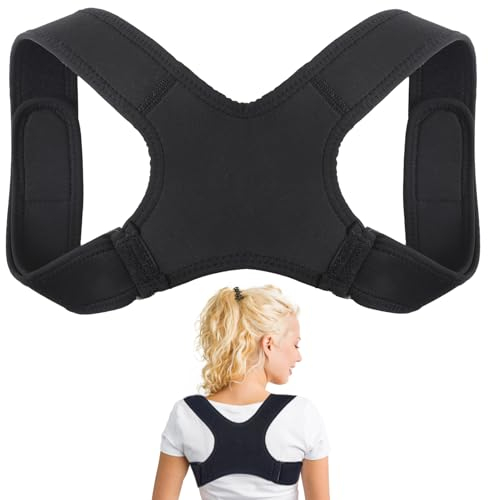 Sangcca Corrector Postura Espalda para Mujer y Hombre, Corrector de Espalda, Invisible Cinturón de Soporte de Espalda Ajustable, Alivio del Dolor de Espalda, Cuello, Hombros y Cervicales - Negro