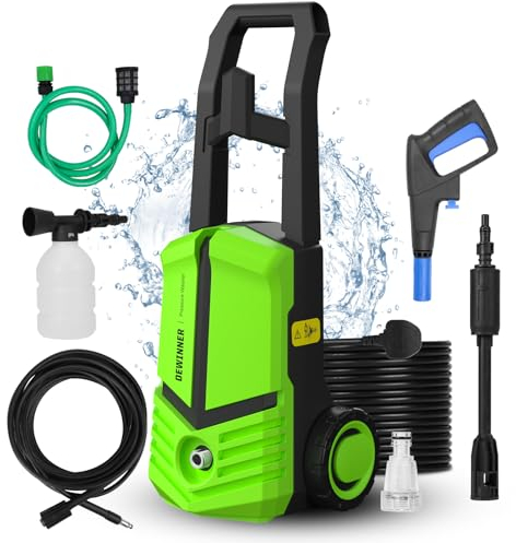 DEWINNER 2175 PSI Nettoyeur Haute Pression, 1600W Machine de Lavage de Voiture, 480 L/H, Filtre à Eau, Tuyau Haute Pression De 8 Mètres, Flexible Et Pistolet Haute Pression, pour Balcon et Cour, Vert