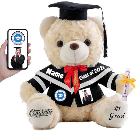 FAHOXUMR Graduation Bear Class of 2025 Personalised Graduation Gift for Kids Teddy Bear with Text+Photo as 2025 High School College Kindergarten Graduation Gifts 2025 (8 IN-Text+Photo)