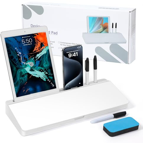 Desk Whiteboard with Storage,Glass Dry Erase Whiteboard Desktop Whiteboard Office Supplies for Desk, Desk Organizers with Accessories for Office Home School Supplies Desk Essentials Desk Accessories