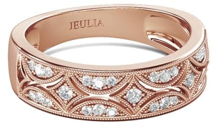 Jeulia 925 Sterling Silber Ringe Milgrain Rundschliff Damen Band Jubiläum Versprechen Ringe mit Schmuckschatulle für Sie Frauen Mädchen (Roségold, 61(19.4))