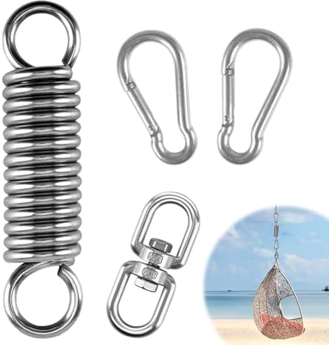 Funmo Ganchos para Hamaca, 4 Pieza Suministros para Colgar Gancho de Hamaca Resorte Anillo Giratorio de Acero Inoxidable 304 Kit para Saco de Boxeo, Muelle Hamaca, Silla Columpio, Carga Máxima 200kg