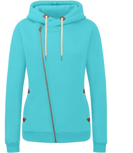KEBORUILA Damen Sweatjacke Vicky Zip Hoodie Sweatjacke Kapuzenpullover Pullover mit Kapuze Hellblau M