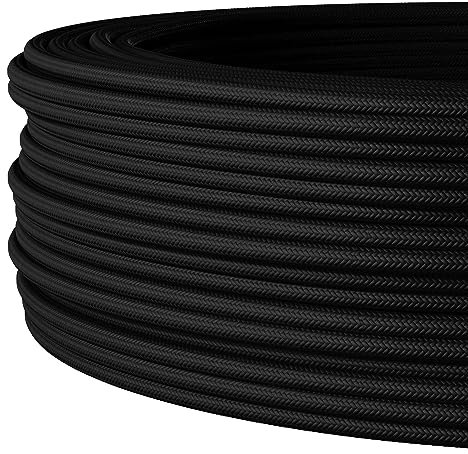 Textilkabel für Elektroinstallation (NYM-J, starre Mantelleitung), 3×1,5mm², Schwarz - 5 Meter