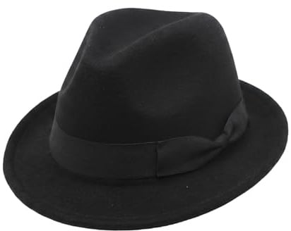 ASTRQLE Manhattan Chapeau Fedora en feutre pour homme Noir