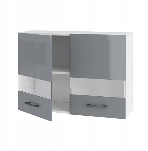 Laclar Parent Hängender Küchenschrank mit Vitrine 80 cm (graues Acryl glänzend)