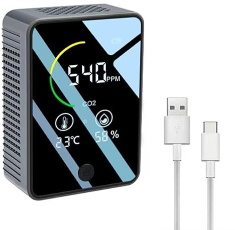 Medidor de CO2 3 en 1 - Detector CO2 con Alarma - Monitor de Calidad del Aire - NDIR Sensor CO2 - Mide Temperatura, Humedad y Niveles de CO2 - Monitor de Dióxido de Carbono - Pantalla LCD