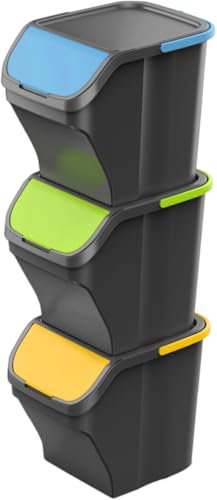 Gardissimo Stack / 3 x 25 Liter Mülleimer - Küche Stapelbox 3 Fächer - Mülltonnenbox 3er - Abfalleimer mit Deckel