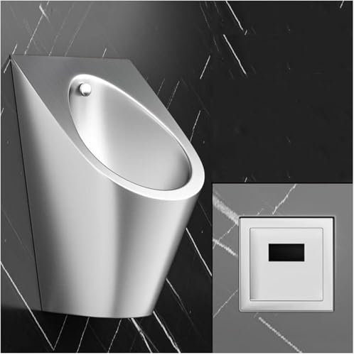 BESTXH Silber,with Sensor, Urinal Mit Auswaschfunktion, Urinal Aus Edelstahl 304, Hocheffizientes Urinal Mit Oberem AnschlussstüCk, Urinal FüR MäNner Und Erwachsene, FüR Haushalt/Gewerbe