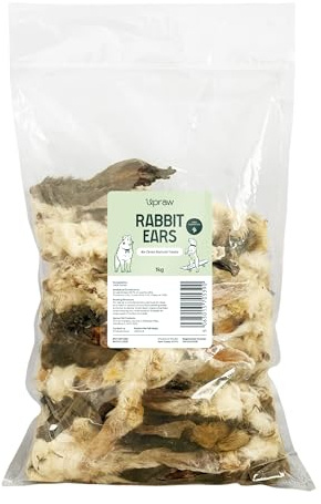 Rabbit Ears with Fur for Dogs - 1kg Premium Hypoallergenic, For All Breeds, Small, Medium, Large, Puppies, Adult, Senior, Raw Dog Treats 100%, Natural Dog Treats, Digestive Health, Product of EU