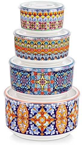 vancasso Mixing Bowls with Lids Set of 4, Ceramic Nesting Bowls Serving Bowl for Food Storage, Microwave and Dishwasher Safe, 60/36/20/10 OZ, Series SIMI