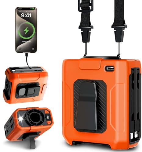 Uplayteck Ventilador de Cintura con Clip, 5 Velocidades, Batería Recargable de 10.000 mAh Hasta 35 Horas de Uso, 18.000 RPM, Powerbank y Linterna, Refrigeración Rápida, Portátil y Versátil