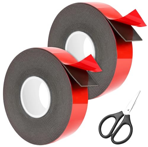 Double Sided Tape Heavy Duty - 2-Roll 10m/33ft x 25mm/1in Double Sided Foam Tapes, Sticky Tape Heavy Duty, Strong Adhesive Mounting Tape for Securing Advertisements Nameplates LED Strip Storage Boxes