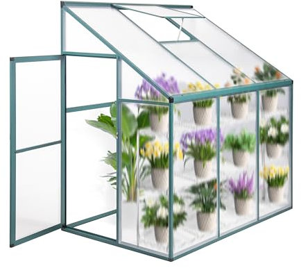 Aluminum Lean To Greenhouse Compact Tomato Grower 3 Doors No Back Wall 182 x 122 x 195 cm Ideal for Small Gardens Green Color