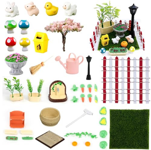 50 Pcs Miniatur Garten, Miniatur Puppenhaus Set Garten, Wichtel ZubehöR FrüHling, Miniatur Deko Zur Dekoration des Gartens Mit Blumen Und Pflanzen Und Einer Vielzahl Von Kleinen Spielzeugen