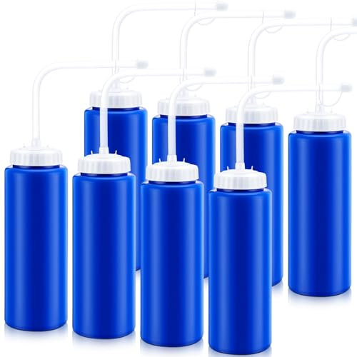 Skybooly Hockey-Wasserflaschen, 1 Liter, leicht zu drücken, Kunststoff, mit langen Strohhalmen, für Hockey, Lacrosse, Fußball, Baseball, Fitnessstudio, Sporthelme (blau), 8 Stück