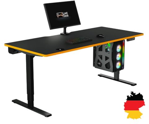 LeetDesk Mesa profesional para videojuegos en color negro y naranja - escritorio eléctrico regulable en altura - escritorio para ordenador - ergonómico - minimalista - 180 x 80 cm