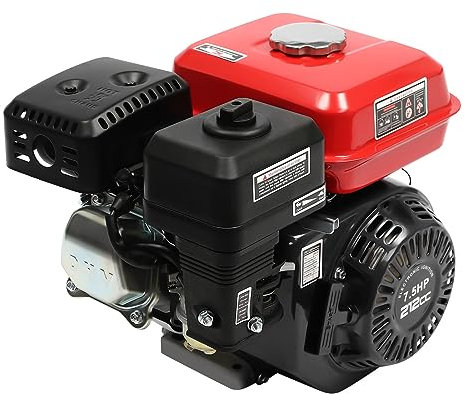 Moteur à essence 7,5 CV (5,5 kW) 4 temps OHV - Noir et rouge - Moteur sur pied 212 cc refroidi par air avec démarreur électrique et démarrage par câble - Pour kart, engins de chantier, agriculture
