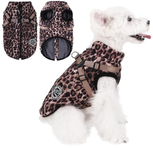 Savlot Hundemantel mit Geschirr Welpenmäntel Kleine Hundejacke mit Reißverschluss wasserdichte Winterjacken für kleine und Mittelgroße Hunde
