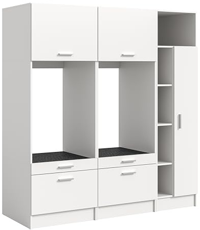 xonox.home – 3-teiliges Waschmaschinenumbau Set Free 183x195x68 cm in weiß Nachbildung – Universalschrank & Zwei Waschmaschinenschränke – Modular erweiterbare Badmöbel-Kombination