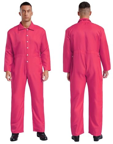 XUMKFJRE Boiler Suit Mens Womens Overalls Jumpsuit Lapel Long Sleeve Bodysuit Mechanic Work Coveralls Workshop Uniforms Flight Suit For Mechanics(Pink,S)