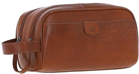Ashwood Men’s Leather Washbag – Genuine Toiletry Bag for Men with Dual Zip, Hanging Hook & Waterproof Lining – Luxury Travel Dopp Kit: T-78 (Honey)