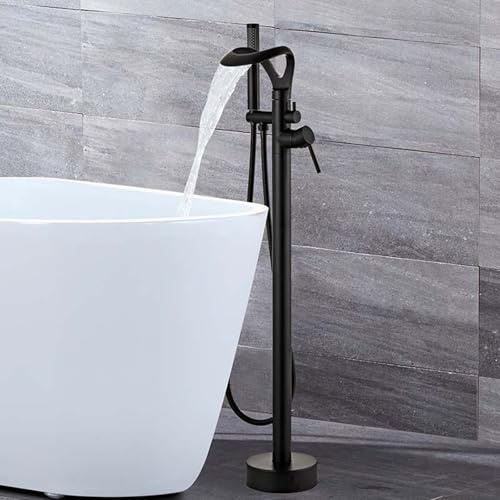 Floor Mounted Bath Tap and Shower Waterfall 2 Mode Freestanding Bathtub Mixer Single Hole,Black