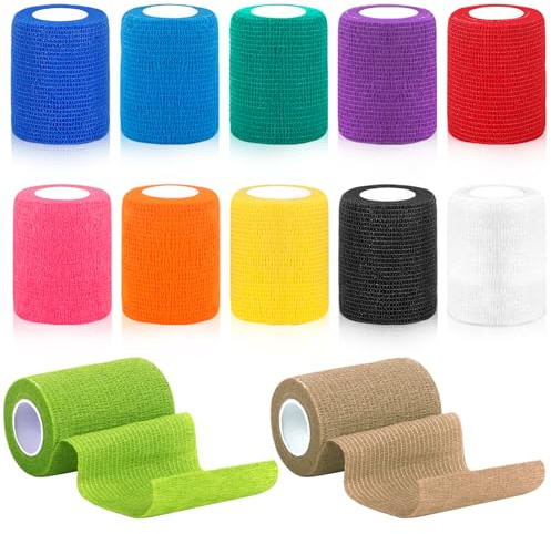 CIOXSOIO 12 Rotoli Benda Elastica Autoadesiva, 7,5cm x 4,5m Benda Elastica Coesiva, Non Tessuto Bendaggio Adesiva Coesiva Nastro Bendaggio Sportivo, Benda Salvapelle Fasciature per Mani Piedi