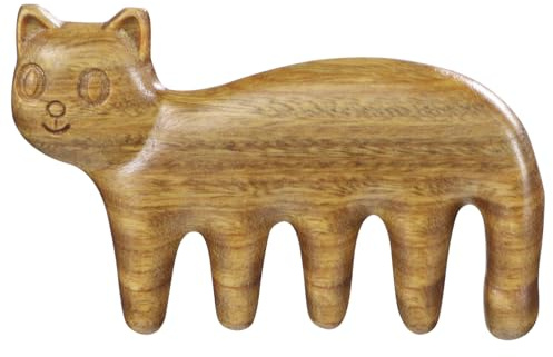 Katzenförmiger Holz Massagekamm für Kopfhautpflege, Sanft | Sandelholz, Glatte Polierte Oberfläche, Entwirrt Nasses Haar, für Reisen, Badezimmer und Junge Mädchen