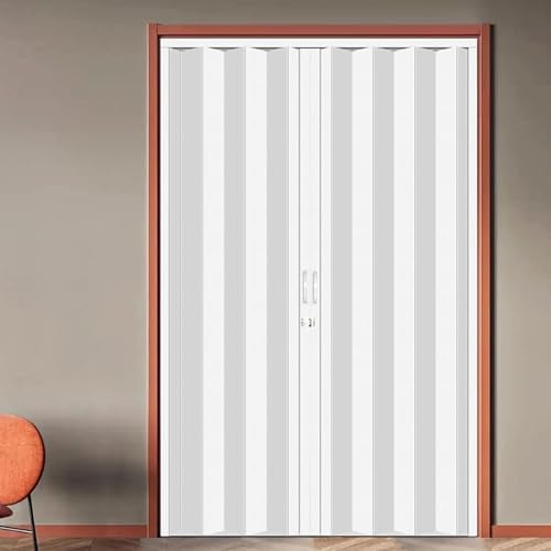 Pounjsd falttür ohne bohren, faltbare tür 230×210cm, unsichtbare ziehharmonika falttür, falttür komplettset mit rahmen, harmonika tür, faltschiebetür für Bücherregale, Raumteiler, Duschvorhänge