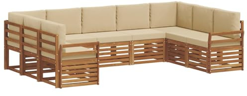 vidaXL Sofagarnituren 9 pcs Natur und Beige Massivholz Akazie, Moderne Gartenbank, strapazierfähige Eckmöbel für draußen, gemütliches Loungeset für Terrasse und Patio