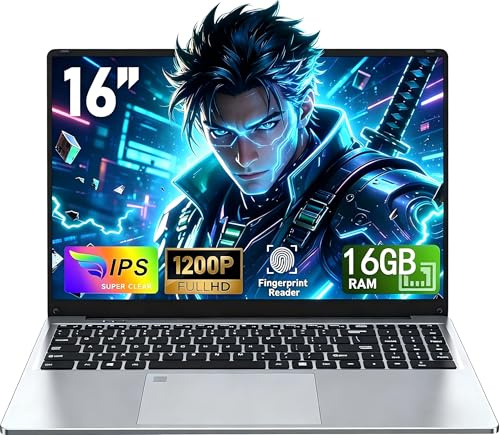 CHIFUYOU PC portatile 512 GB SSD 16 GB RAM Notebook 16 pollici Computer portatile N95 fino a 3,6 GHz, Lettore di impronte digitali/6000 mAh/1920 x 1200 P/Tastiera completa retroilluminata/Touchpad