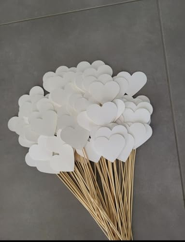 Générique Pics Coeurs x 200 Blancs Allée de cérémonie laïque Mariage baptême Communion Piques Bambou 30 cm à Planter Decoration Pots Vase