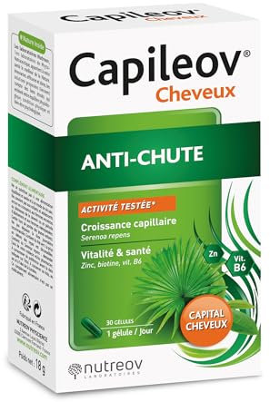 NUTREOV - Capileov Cheveux - Anti-Chute, Croissance Capillaire, Capital Cheveux - Complément Alimentaire à Base d’Actifs d’Origine Naturelle - Fabrication Française - 90 Gélules (Lot de 3)