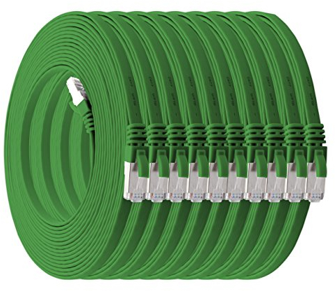 2m - CAT7 cable de red plano verde - 10 piezas 10 Gbit/s Gigabit LAN piso flaco cable Patch compatible con compatible con CAT5 CAT6 CAT7 CAT8 Cat8 cinta Lan cable