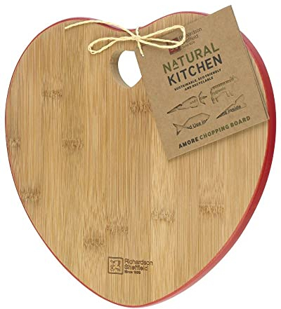 RICHARDSON SHEFFIELD SINCE 1839 Amore Schneidebrett Herzform, 37,5 x 19 x 1,9 cm, Holzbrett Küche, Cutting Board, Brettchen, Brotzeit, Bambus-Holz, Braun/Rot