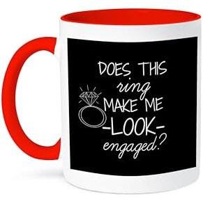 3dRose Tasse mit Aufschrift „Does this ring make me look engaged back“, zweifarbig, 313 ml, Schwarz/Weiß/Rot