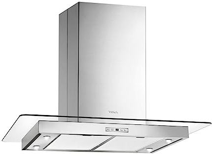Teka DG3 985 Isla - Campana de Isla de 90 cm, con Ala de Cristal, Motor Doble Turbina ECOPOWER, 4 Lámparas LED, 3 Velocidades + Intensiva, Color Acero Inoxidable