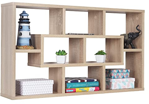 RICOO Wandregal 85x48x16 cm Bücherregal WM050-ES Sonoma Eiche Holz kleines Hängeregal Schweberegal