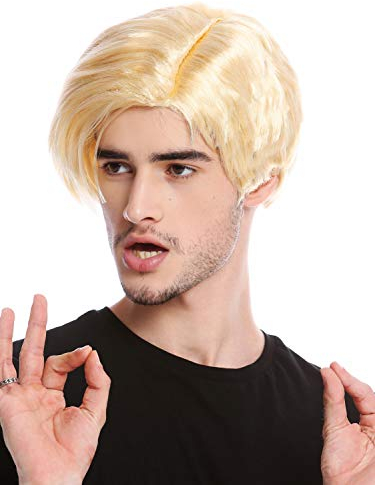 WIG ME UP - CG-002-P02 Perücke Herren Halloween Karneval USA Präsident Darsteller Clown Idiot blond kurz Scheitel