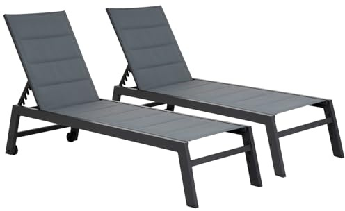Happy Garden Lot de 2 Bains de Soleil Barbados - Aluminium + Textilène - Gris Anthracite