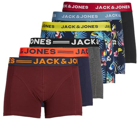 JACK & JONES Boxershorts 6er Pack Herren Trunks Shorts Baumwoll Mix Unterhose Mehrpack, Größe:XXL, Farbe:Mehrfarbig 4