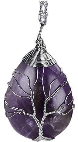 yigedan Collier avec pendentif arbre de vie en améthyste naturelle, Perle Résine, Améthyste pour Fille, Violet, Collier pour Adulte, Unisex