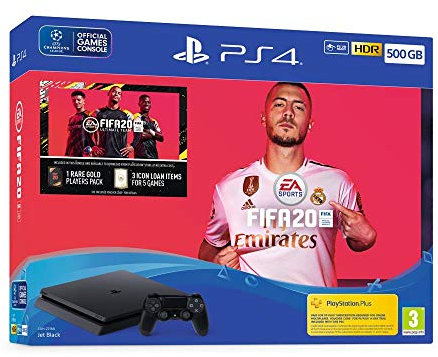 Sony PlayStation 4 Slim 500 GO + FIFA 20 + PS Plus 14 jours, Avec 1 Manette Sans Fil DUALSHOCK 4 V2