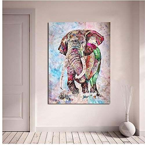 Keliour Leinwand Kunst Moderne Kunst Wandbild Wandkunst Leinwand Malerei Tierbild Bunte Elefanten Poster und Drucke Bild Kunst Wandbilder-60x80cm Kein Rahmen