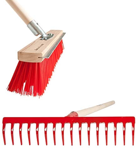 SHW-FIRE Effizientes Gärtnern mit 16 Zinken Rechen und 40cm Breiten Straßenbesen - Holzstiel inklusive