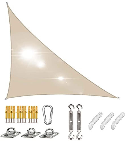BAOFI Sonnensegel Dreieckig 3x3x4.3m, Sonnenschutzsegel Wasserdicht, Sonnenschutz Segel Garten mit Befestigungs Kit, Schattenspender Polyester Terrasse, 95% UV-Schutz Windschutz Tarp