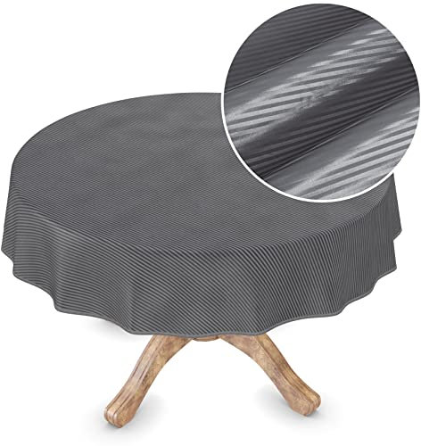 Premium Wachstuchtischdecke Tischdecke Vinyl Wachstischdecke abwaschbar Rund 150cm Streifen Anthrazit edel abwischbar
