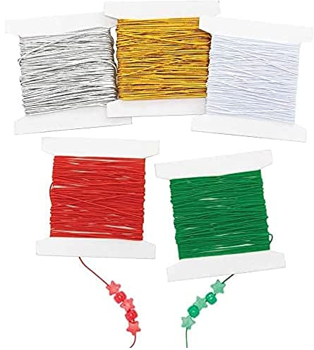 Baker Ross FE794 Christmas Elastic Stretchy Cord - Pack of 5, Ideal for Kids Jewellery, Bracelet, Necklace and Keychain Making, Christmas Arts and Crafts for Kids