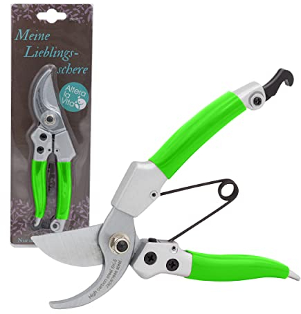Altera la Vita Professionelle Floristenschere, Gartenschere, Baumschere, Rosenschere | klein ergonomisch für Rechts- und Linkshänder | Bypass-Schere hochwertige scharfe SK5-Stahl Klingen 18 cm Grün